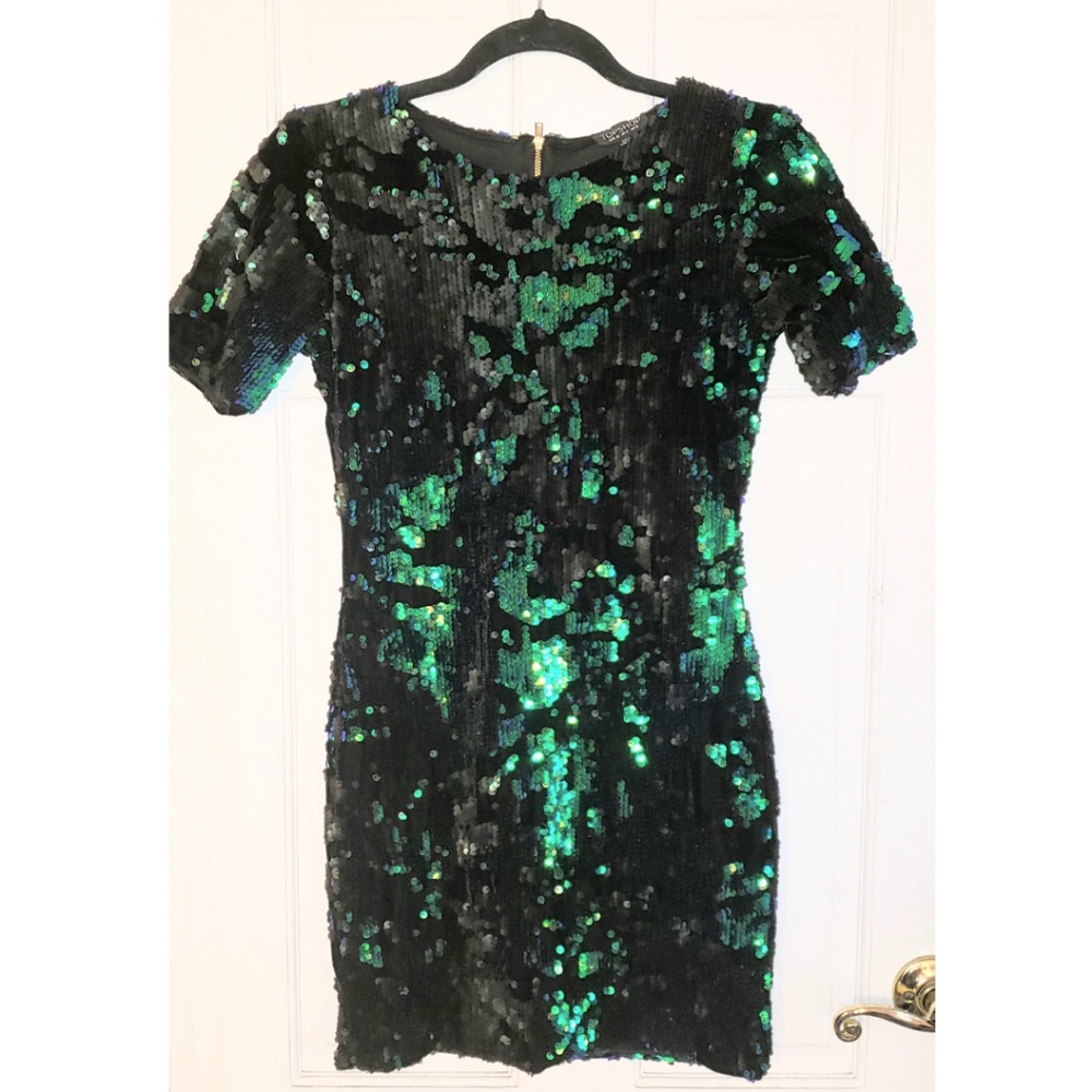 Black velvet and sequin cocktail dress